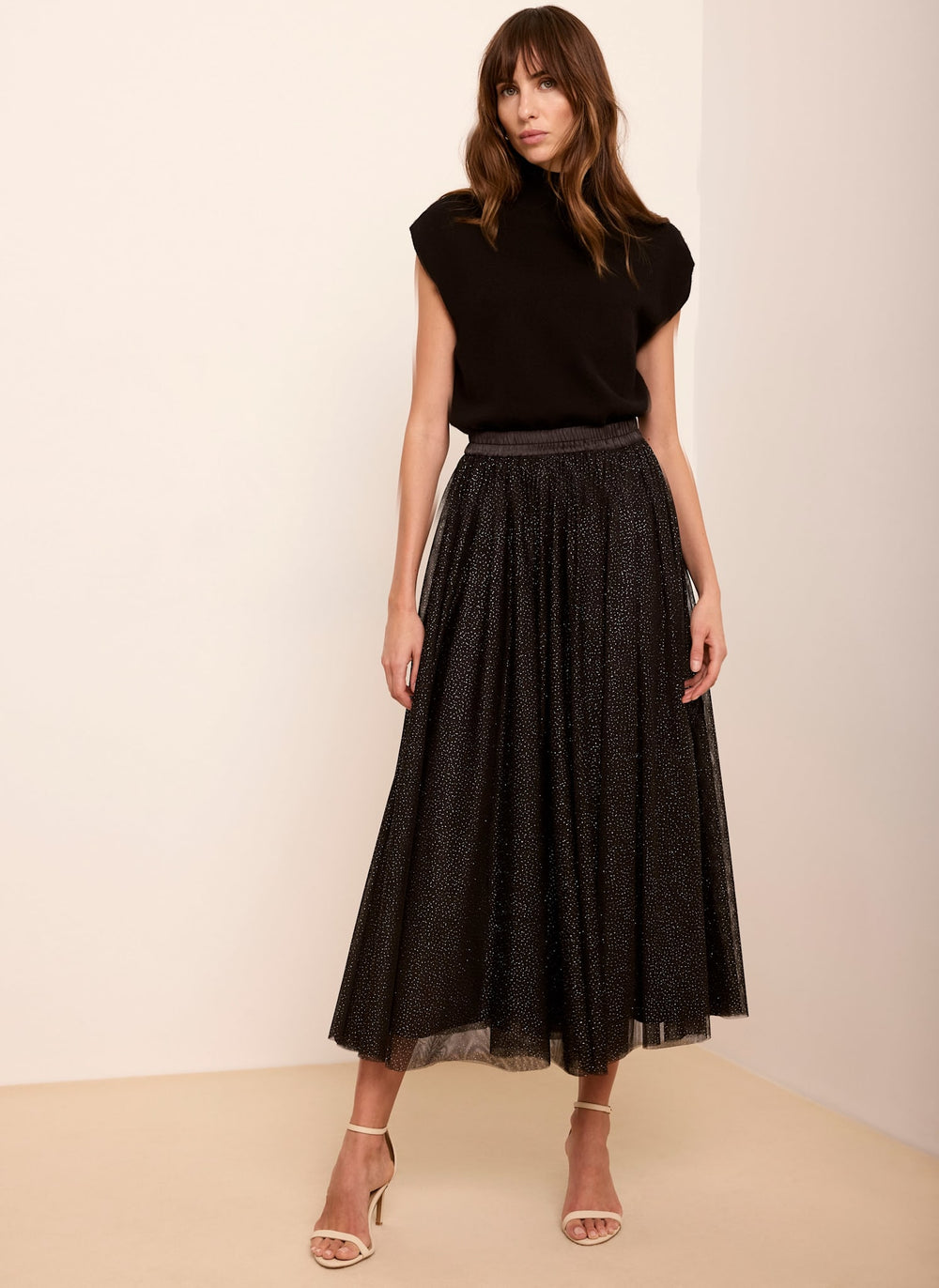 Black Metallic Tulle Maxi Skirt