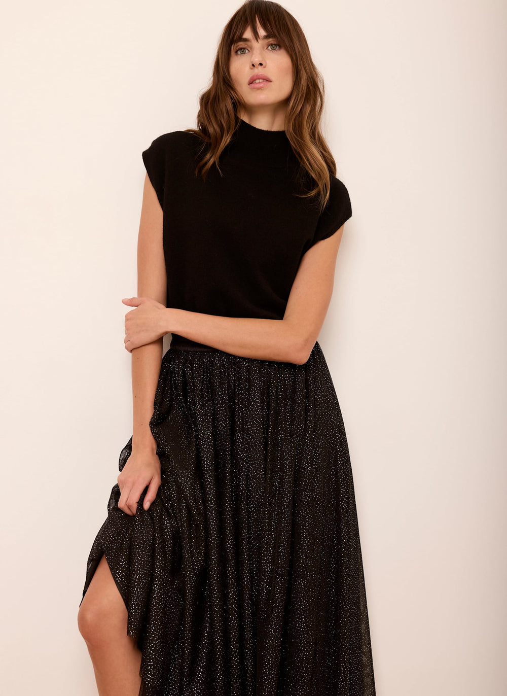Black Metallic Tulle Maxi Skirt
