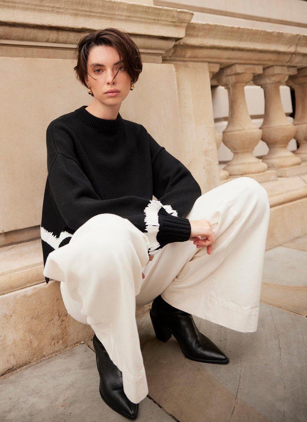 Black Cotton Blend Contrast Detail Jumper