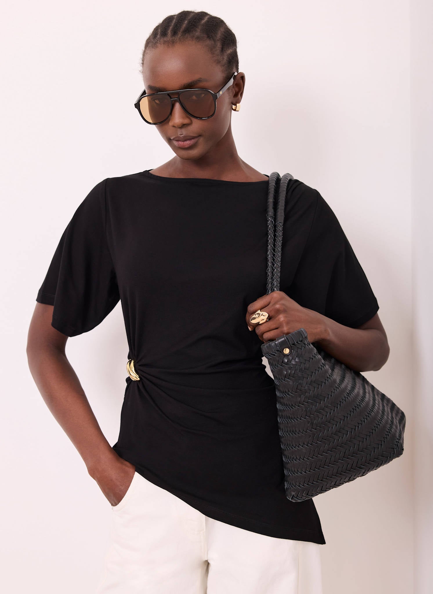 Black Gathered Detail Top – Mint Velvet