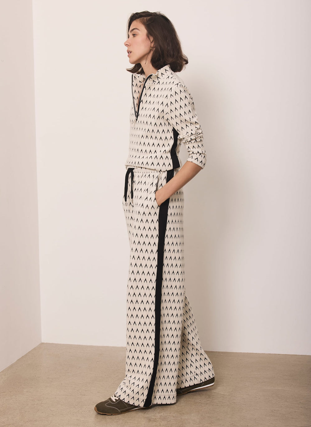 Neutral Jacquard Wide Leg Trousers