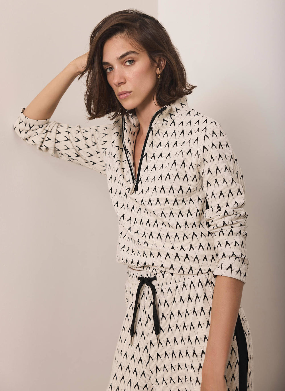 Neutral Jacquard Half Zip Top