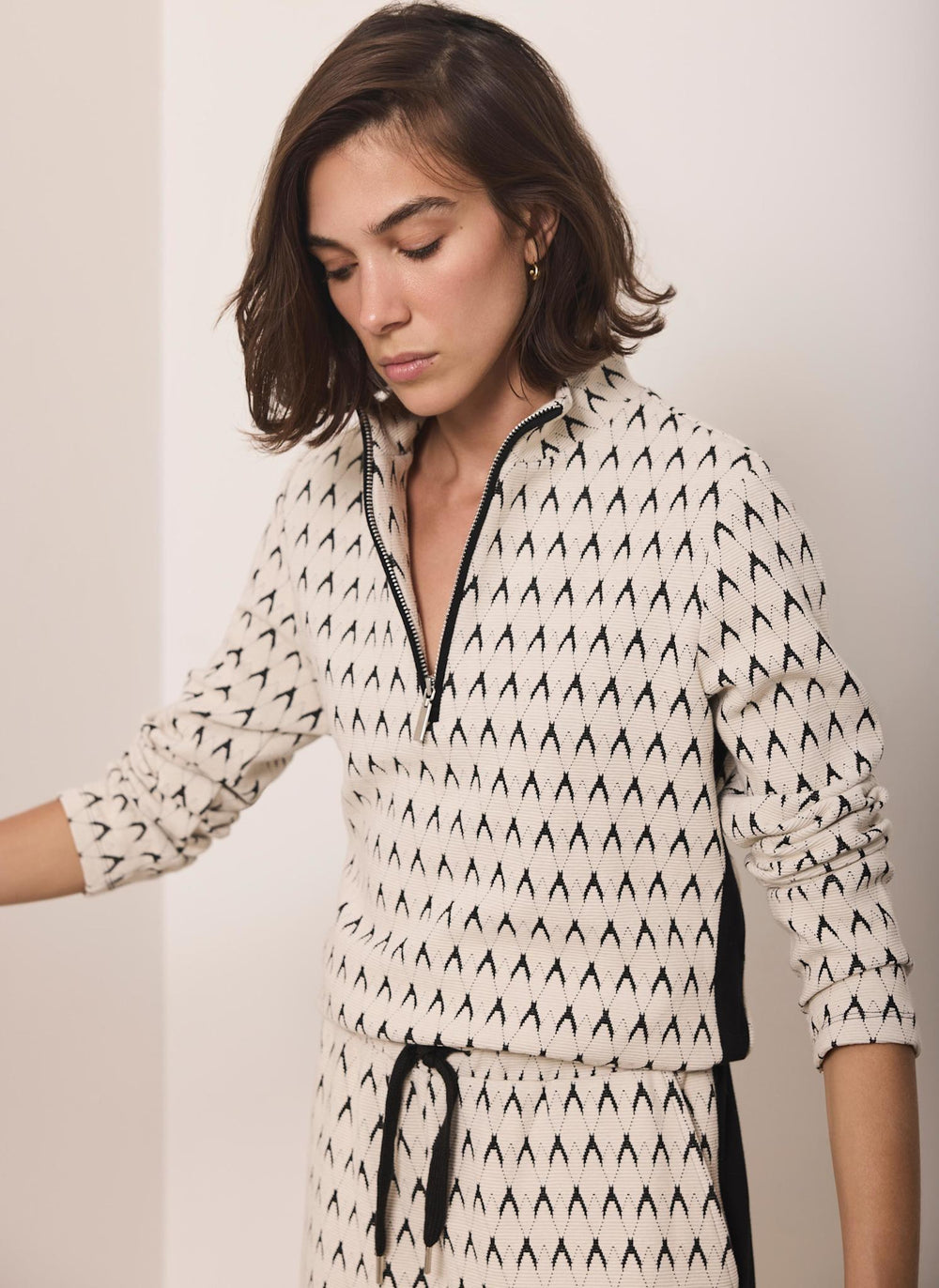 Neutral Jacquard Half Zip Top