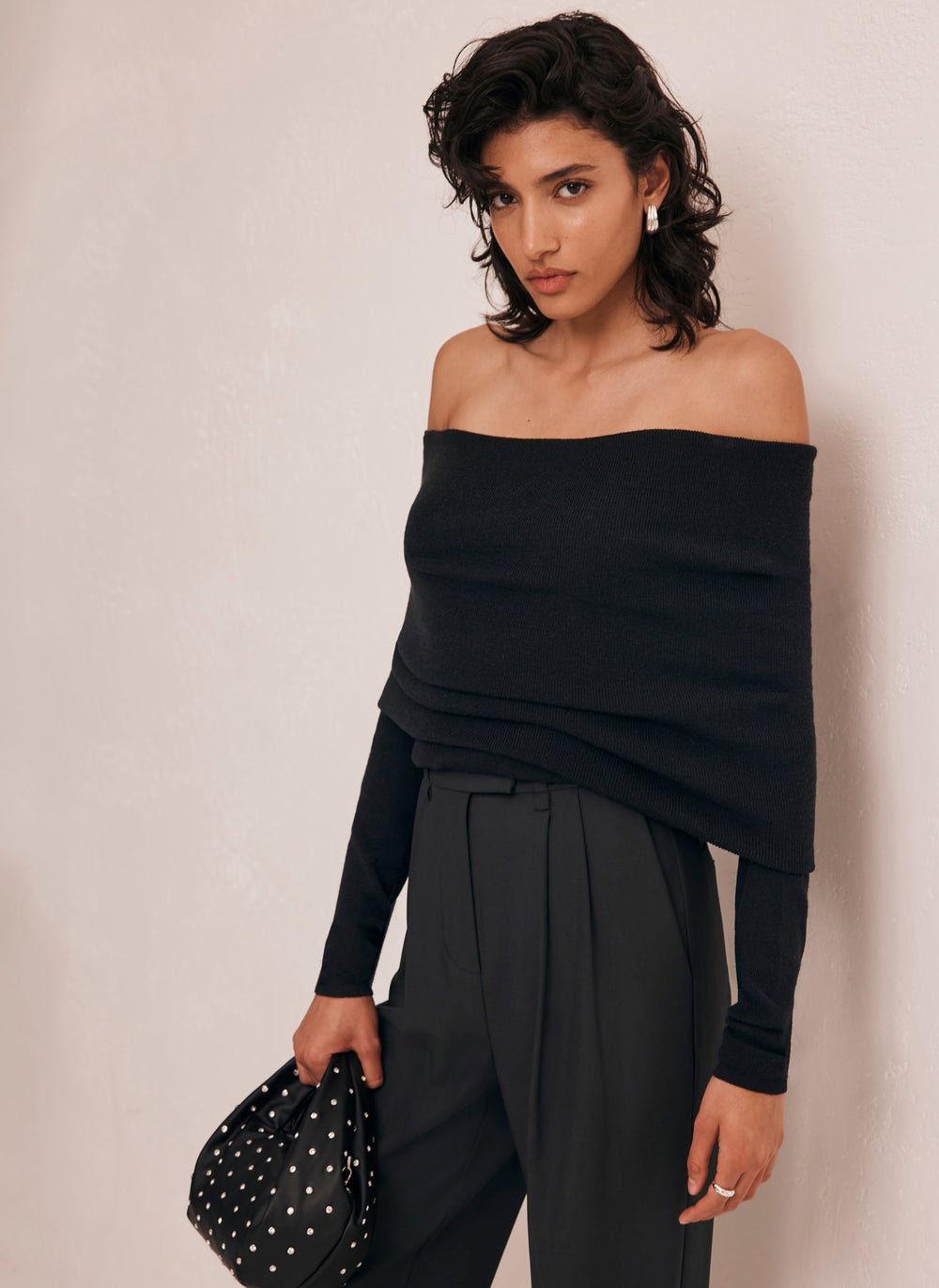 Black Knit Bardot Jumper