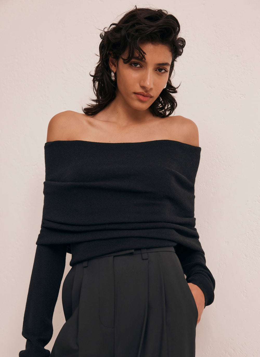 Black Knit Bardot Jumper
