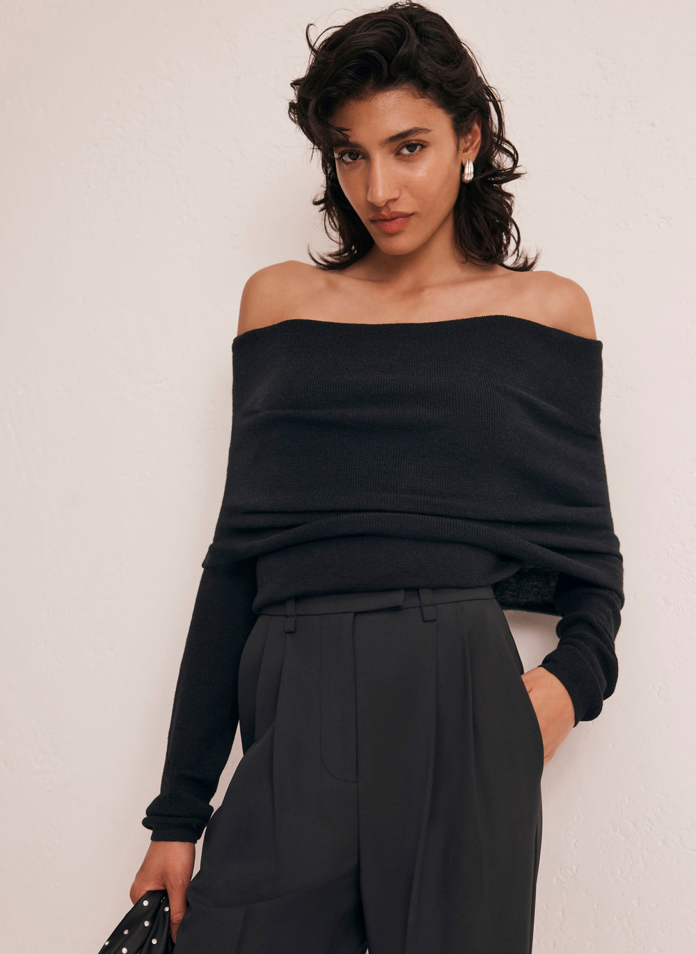 Black Knit Bardot Jumper