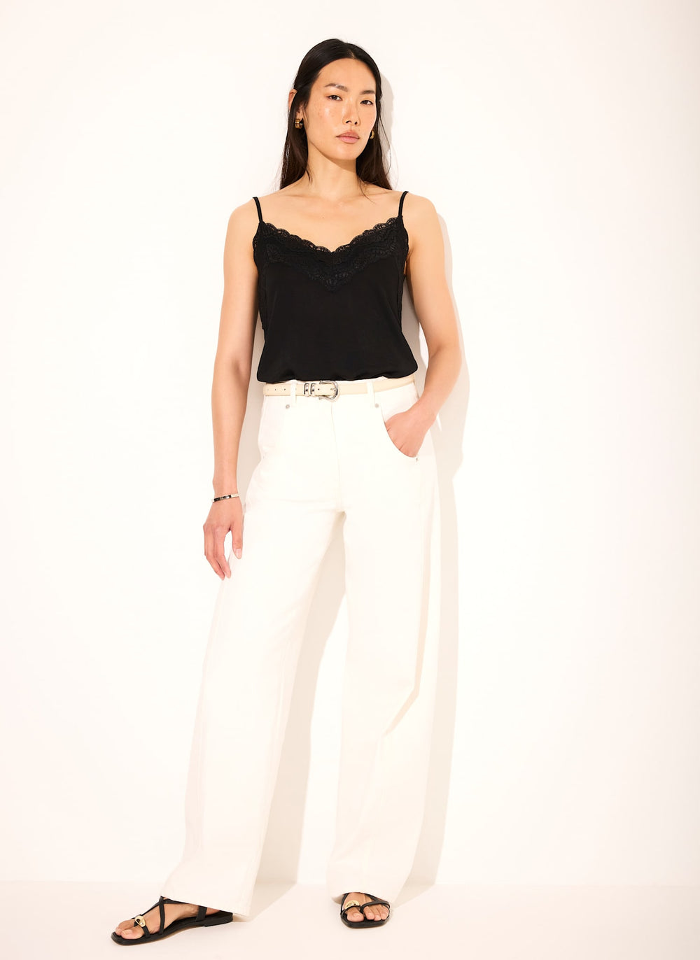 Black Lace Detail Camisole Top