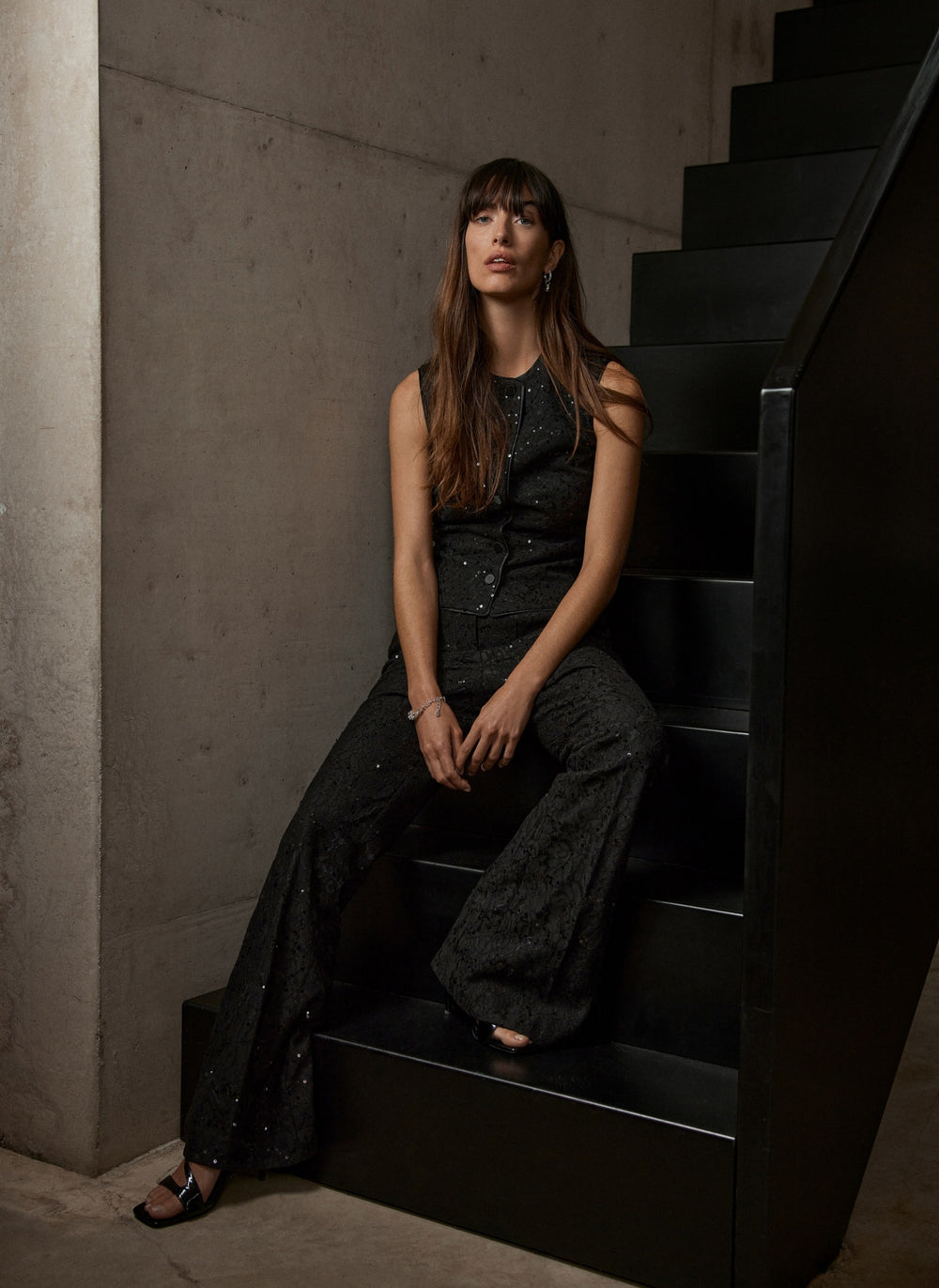 Black Lace Sequin Trousers