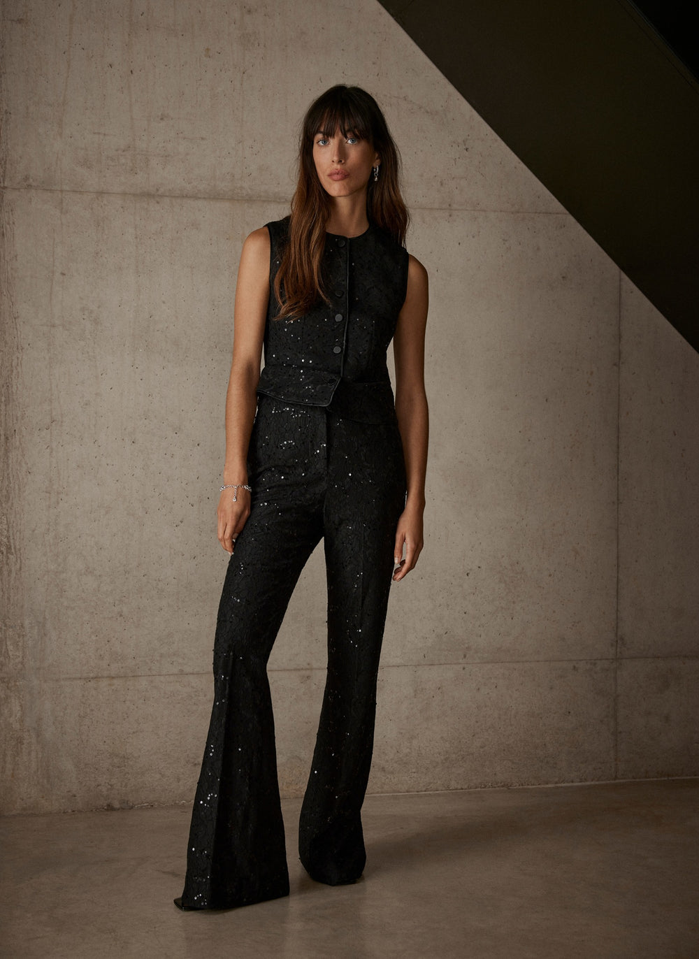 Black Lace Sequin Trousers