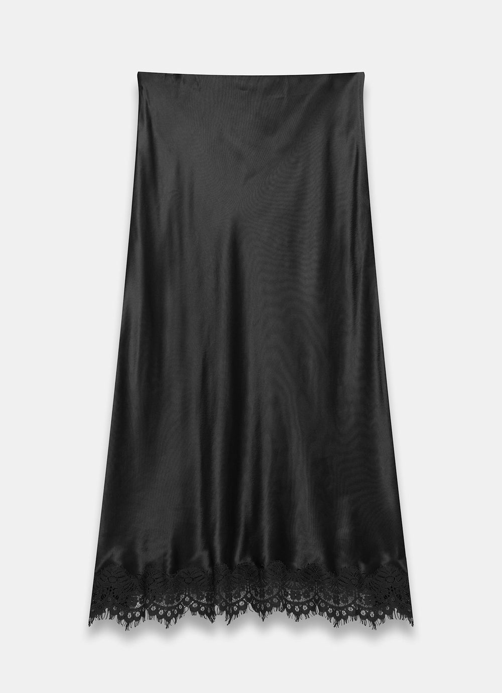 Black Satin Lace Trim Maxi Skirt