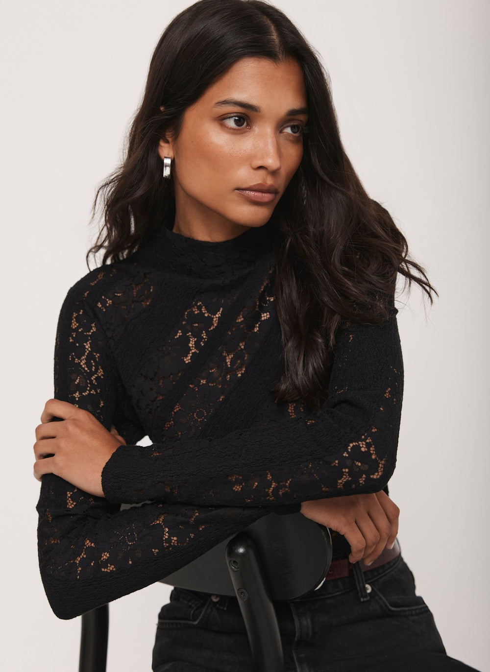 Black Lace High Neck Top