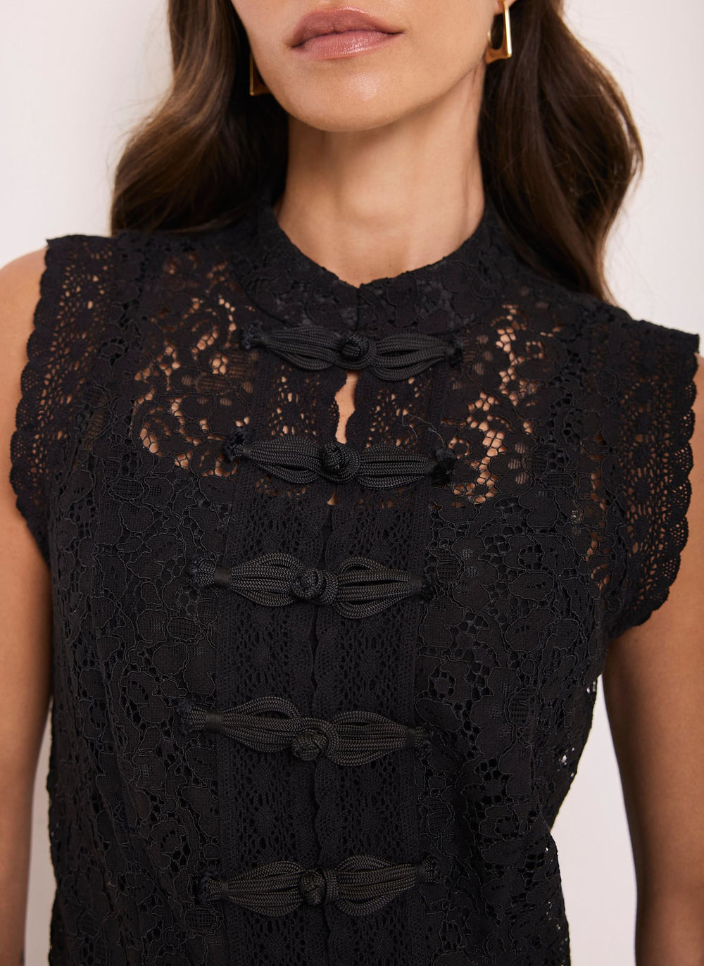 Black Lace Mandarin Collar Top