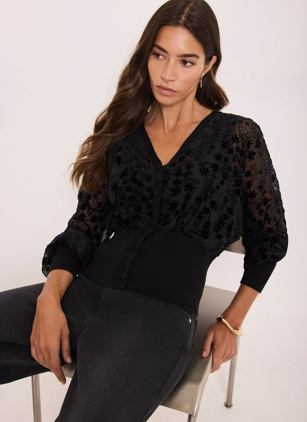 Black Floral Textured Cardigan