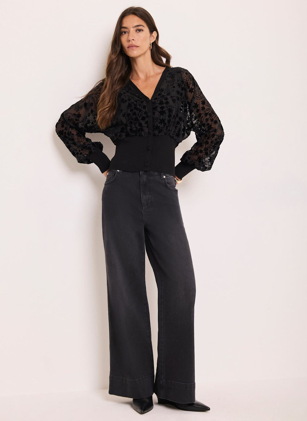 Black Floral Textured Cardigan
