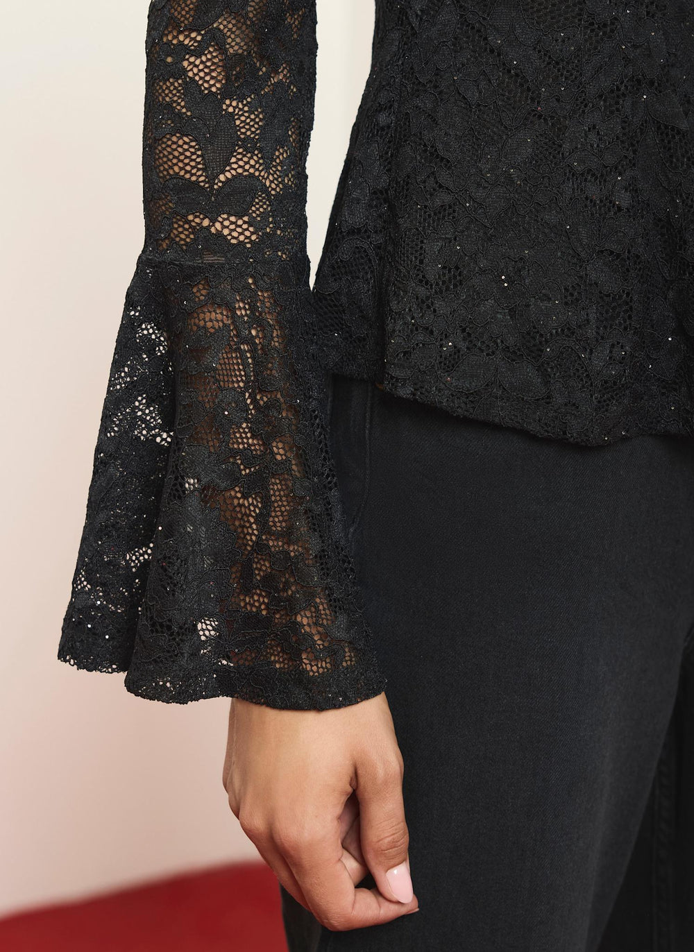 Black Lace Sparkle Peplum Top