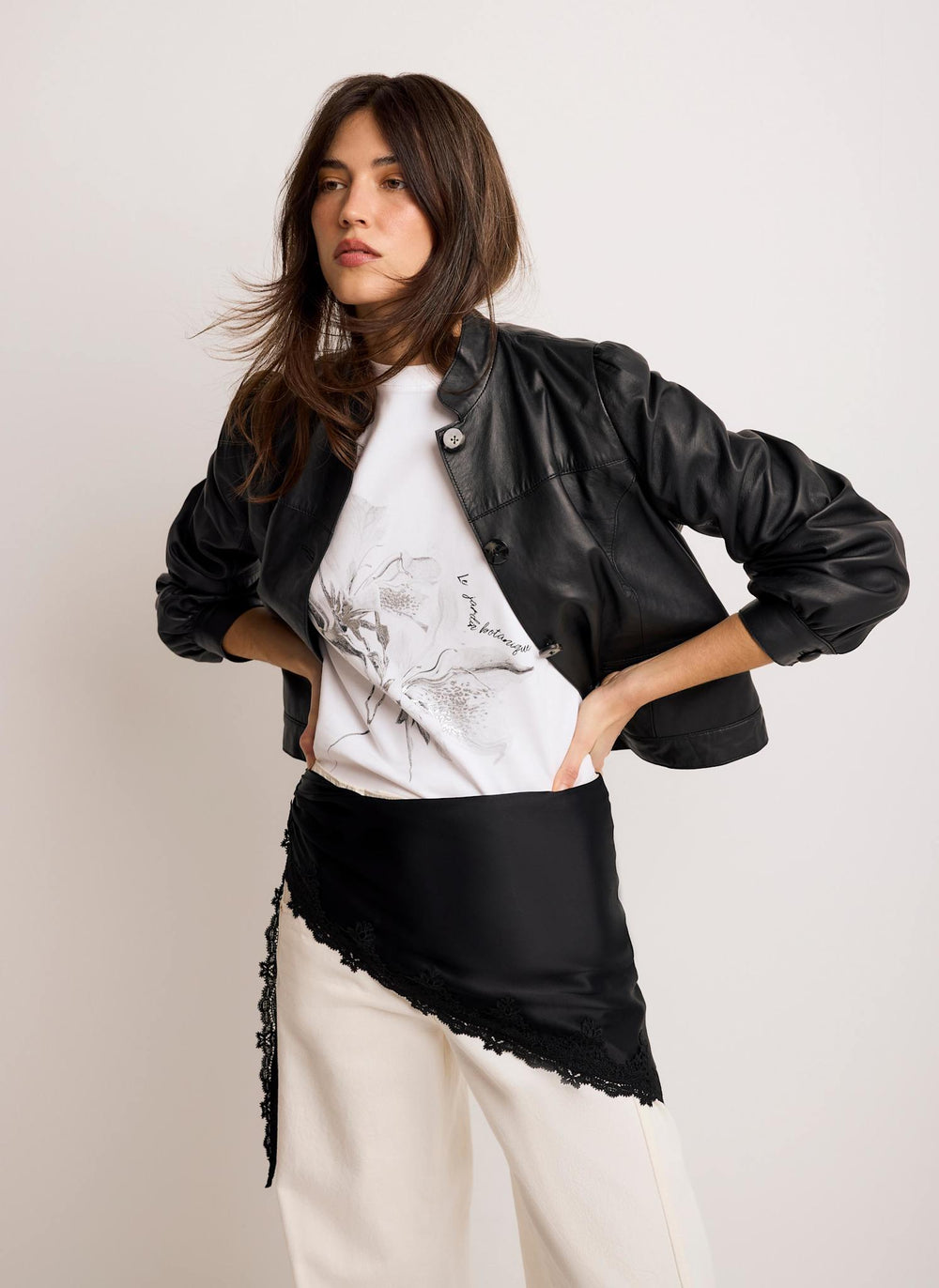 Black Satin Lace Trim Scarf