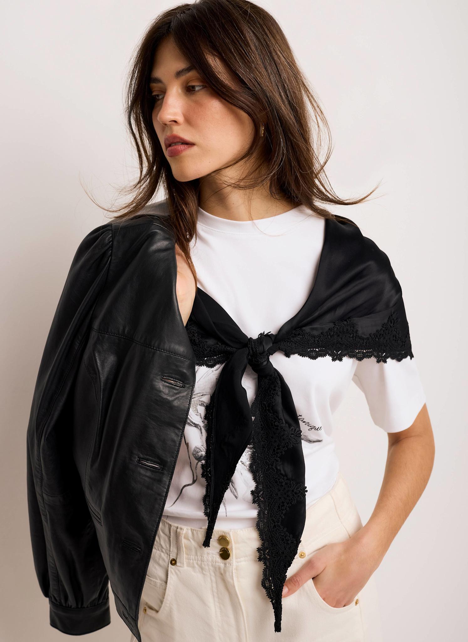 Black Satin Lace Trim Scarf – Mint Velvet