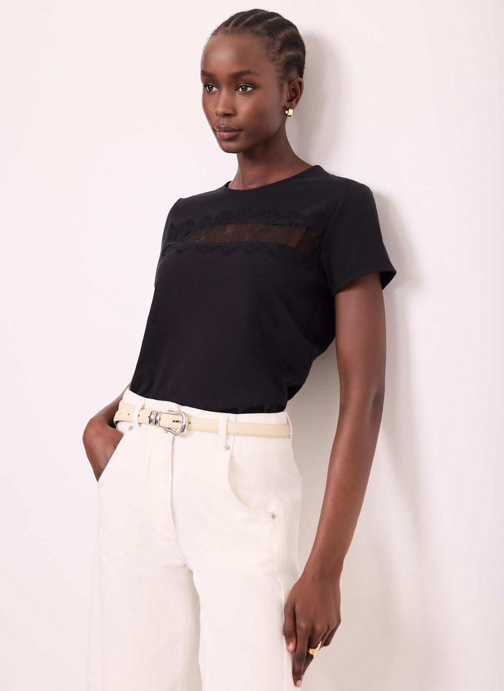Black Lace Trim T-Shirt