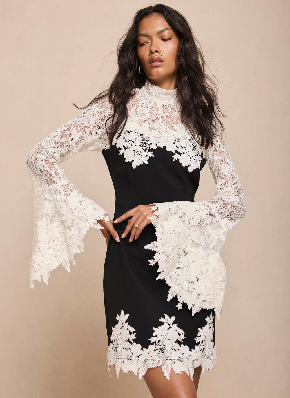 Black Contrast Lace Mini Dress