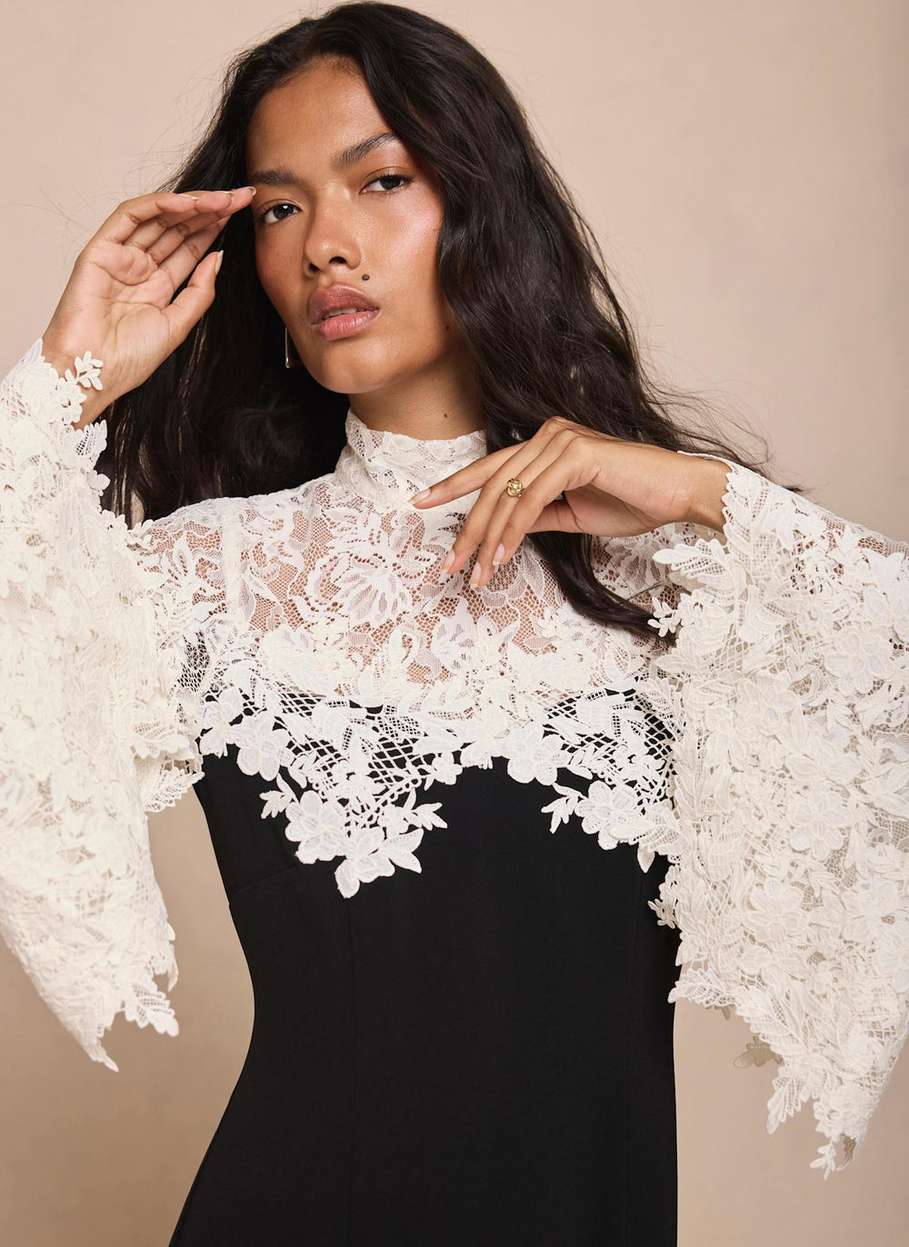 Black Contrast Lace Mini Dress