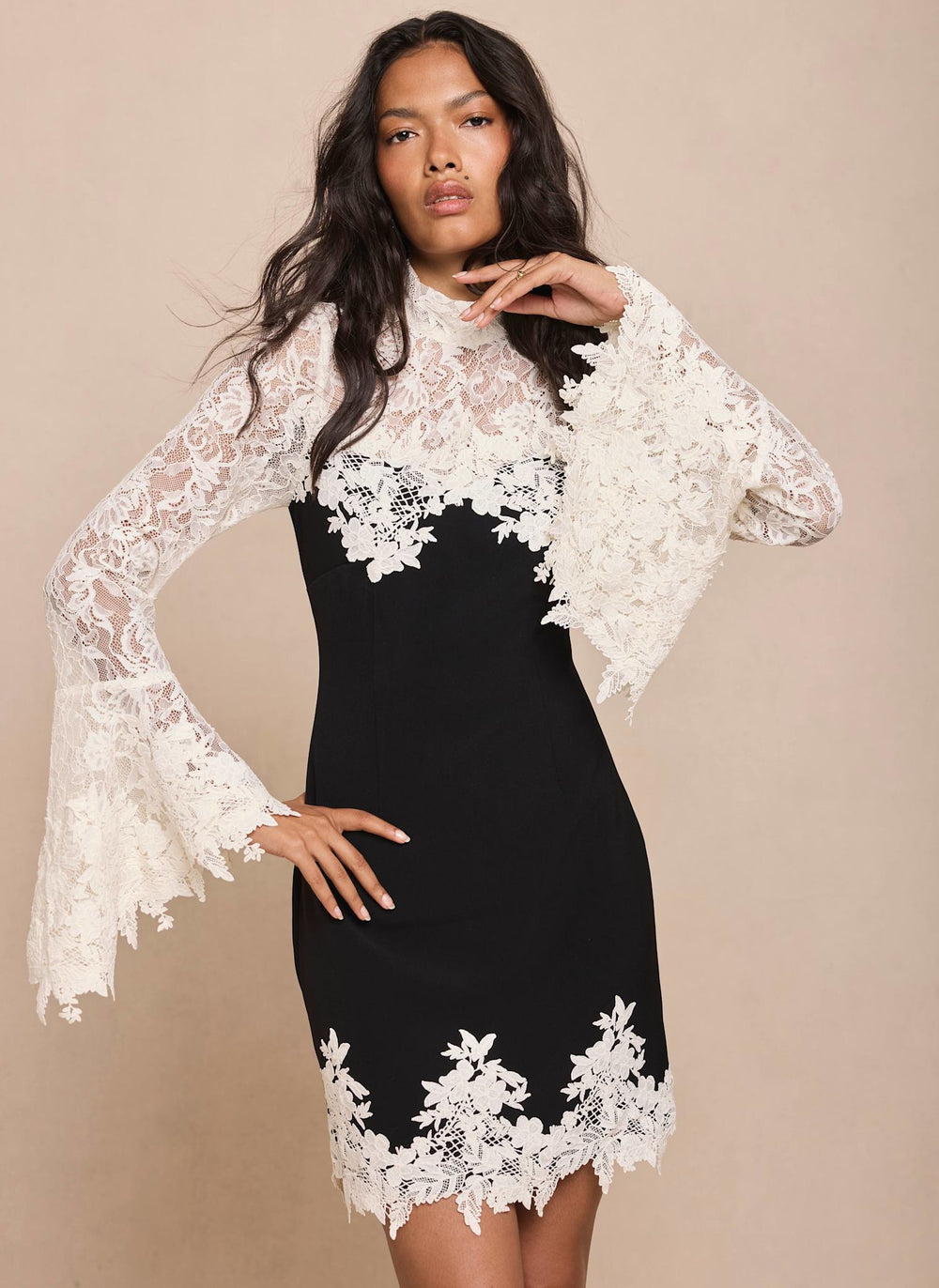 Black Contrast Lace Mini Dress
