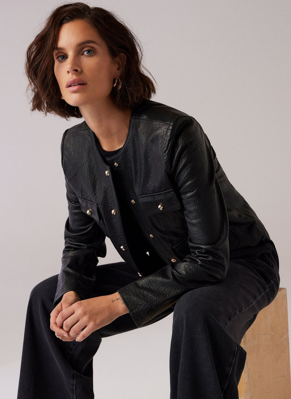 Black Textured Leather Jacket