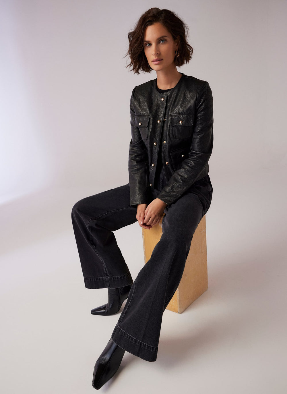 Black Textured Leather Jacket