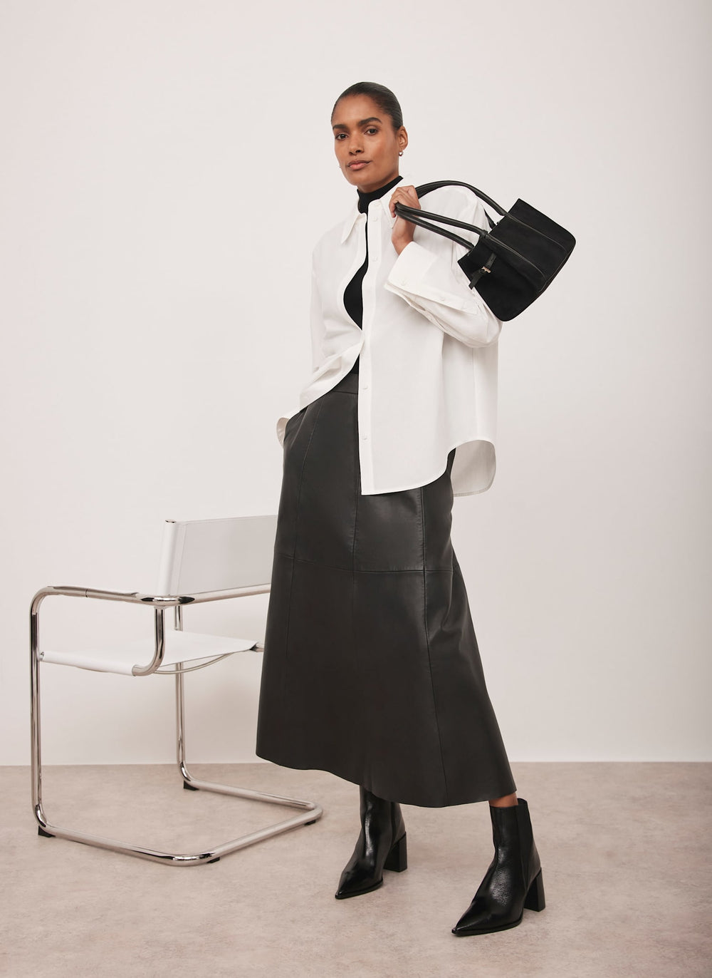 Black Leather Midi Skirt