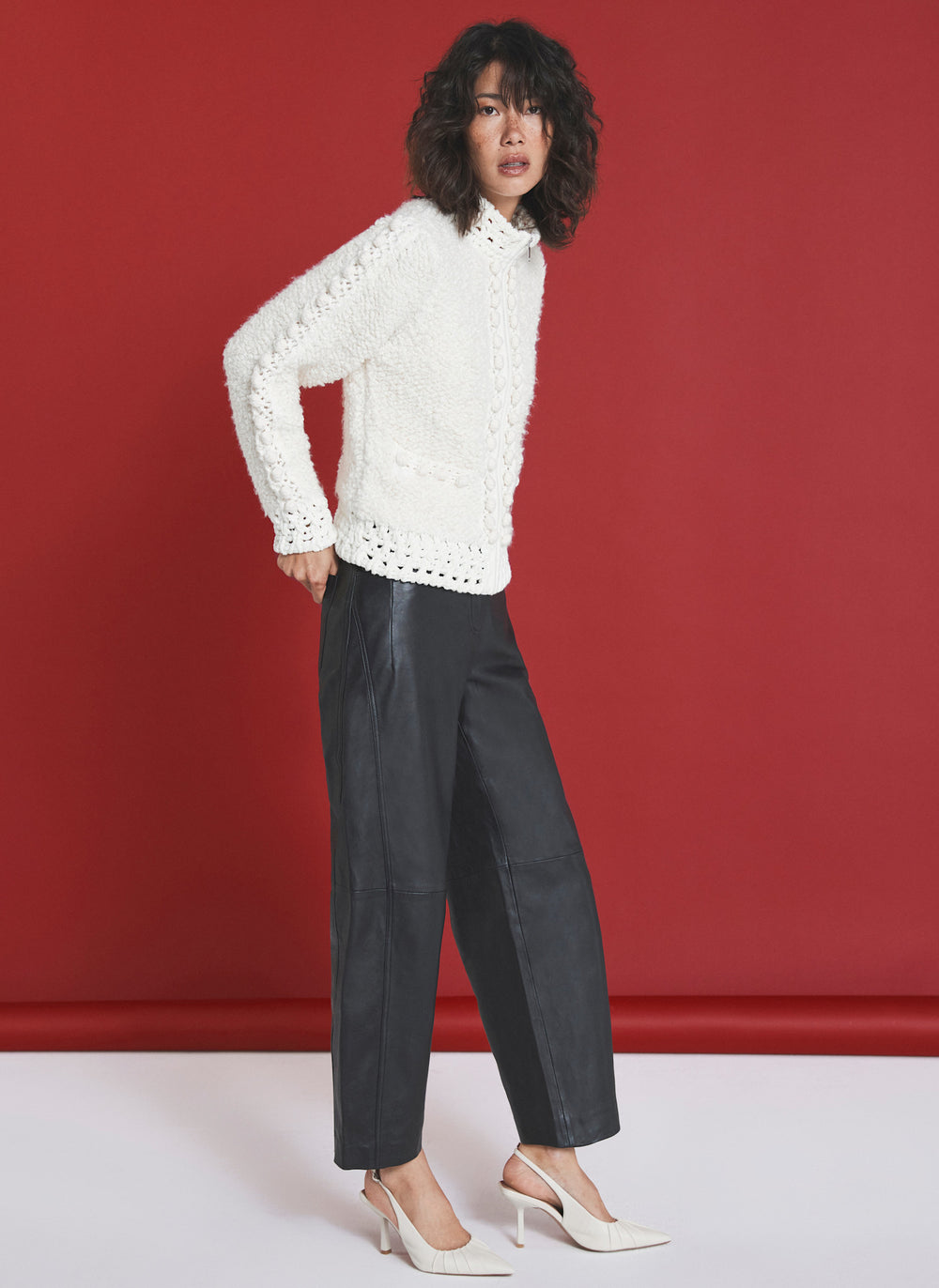Black Leather Barrel Leg Trousers