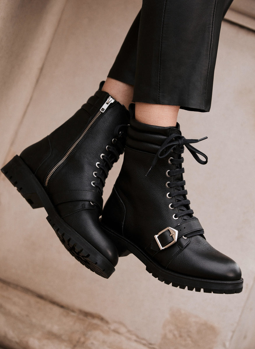 Black Leather Biker Boots – Mint Velvet
