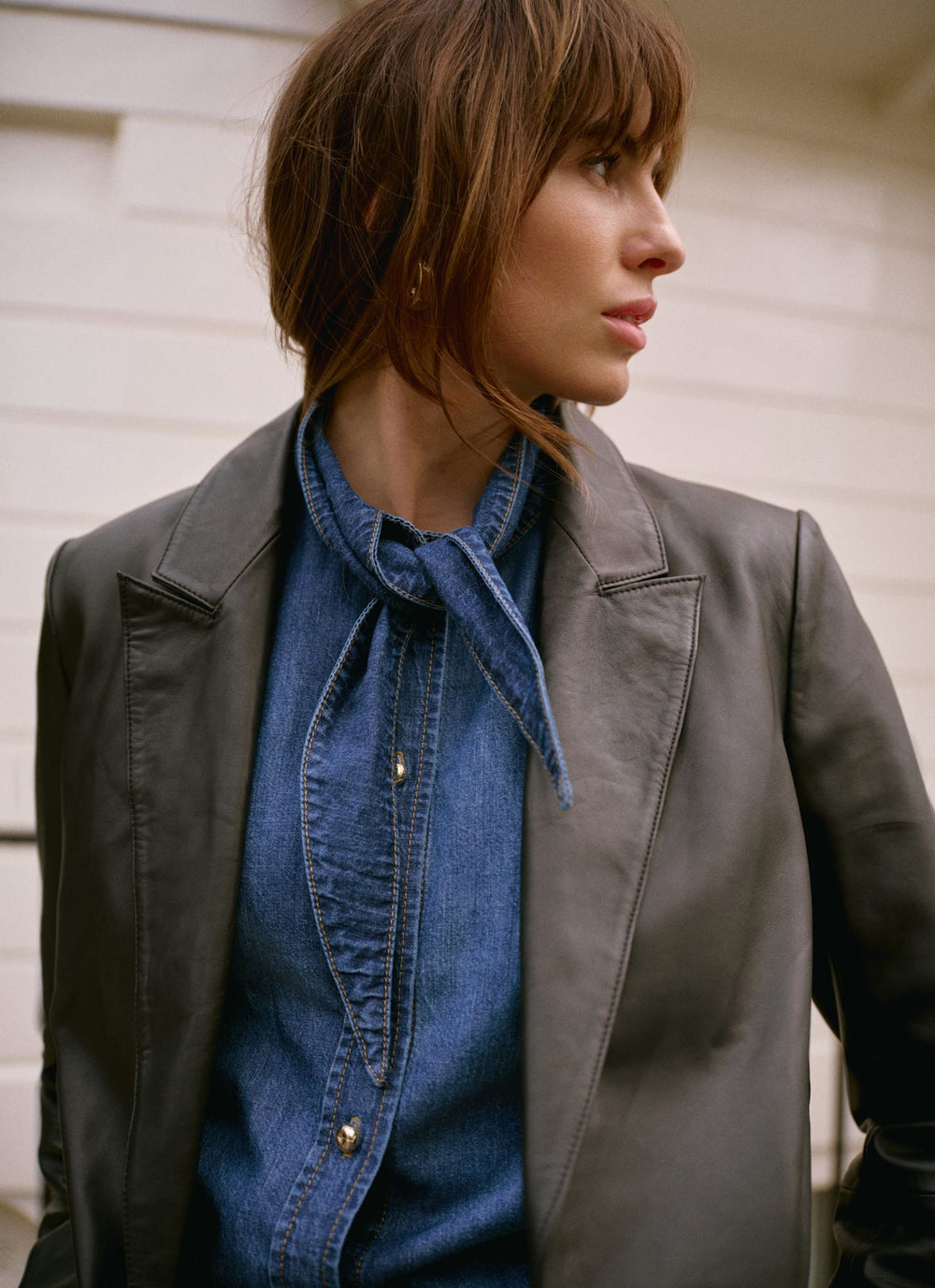 Black Leather Single Breasted Blazer