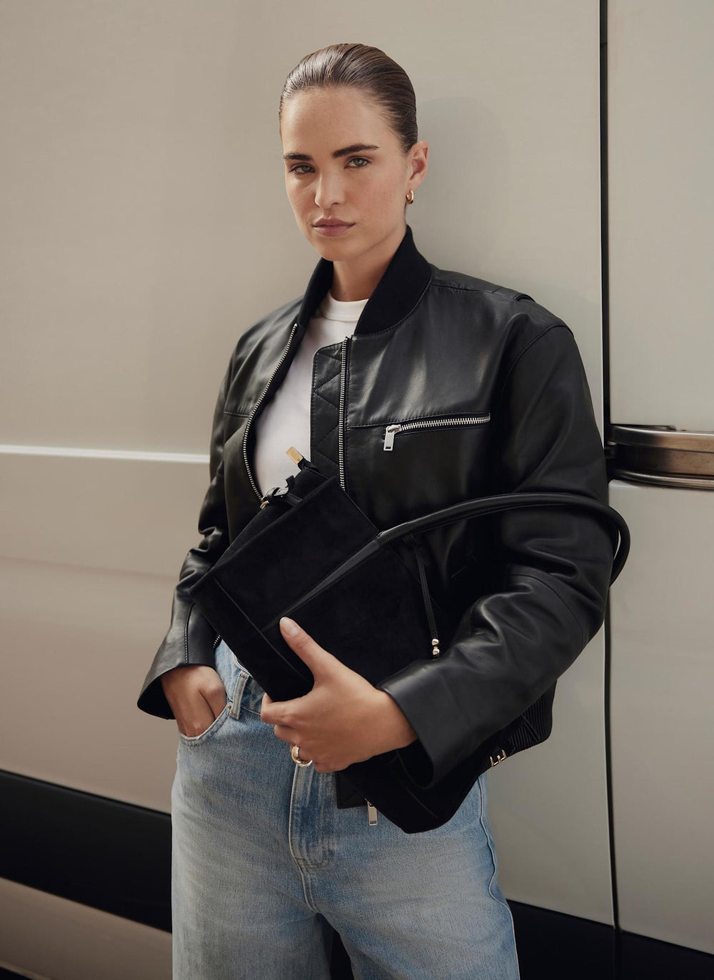 Black Leather Bomber Jacket