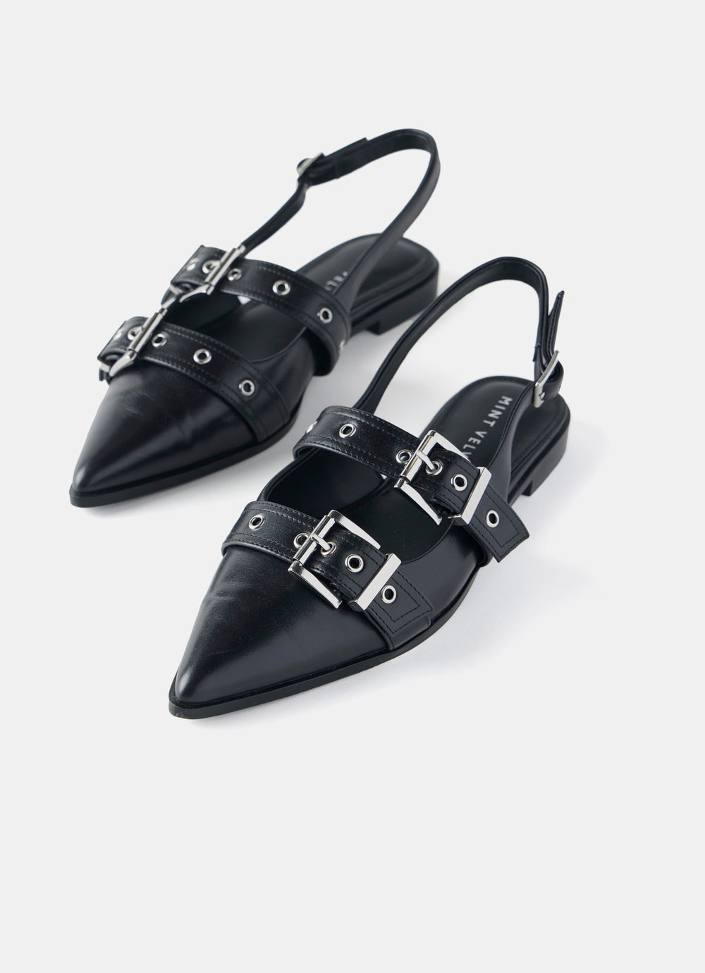 Black Leather Buckled Flat Shoes