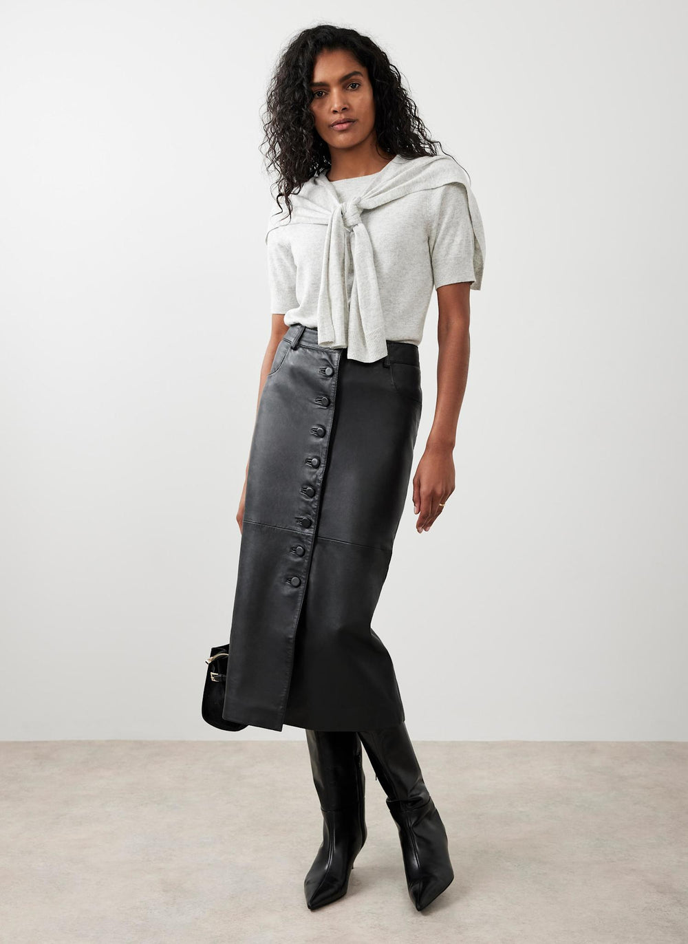 Black Leather Midi Skirt