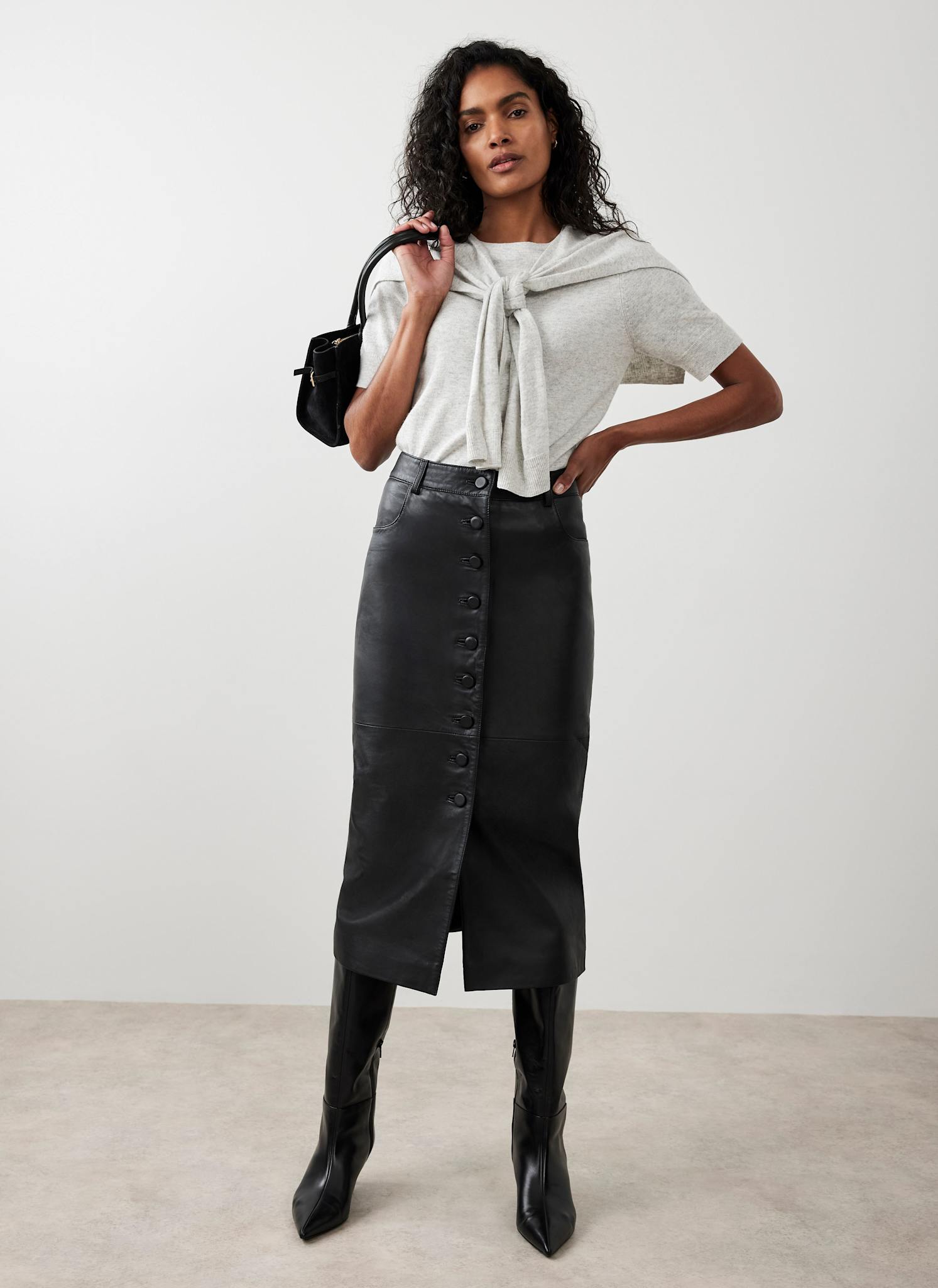 Black Leather Midi Skirt – Mint Velvet