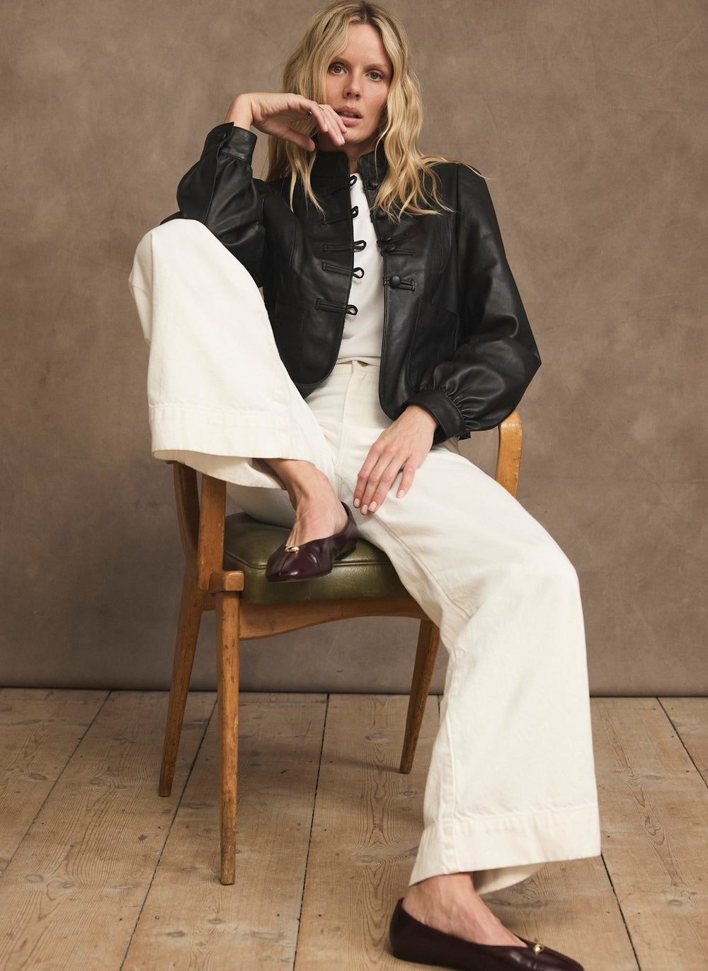 Black Leather Stand Collar Jacket