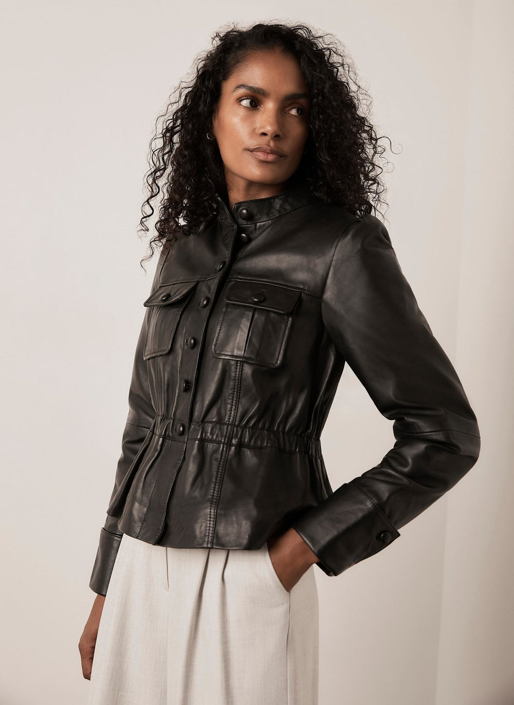 Black Leather Peplum Jacket