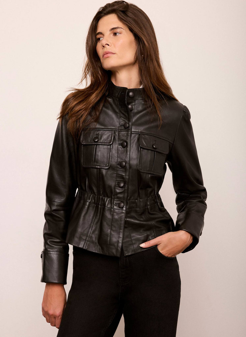 Black Leather Peplum Jacket