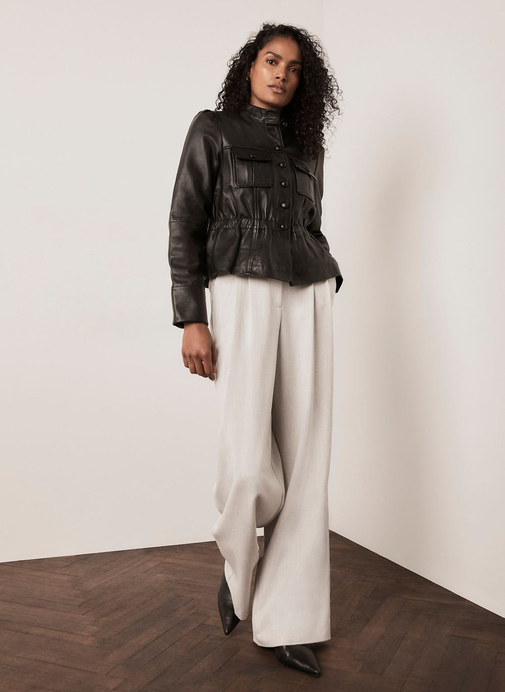 Black Leather Peplum Jacket