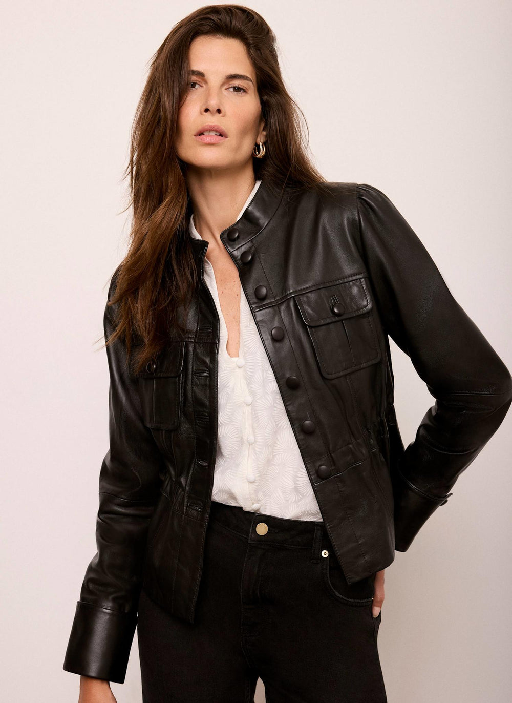 Black Leather Peplum Jacket