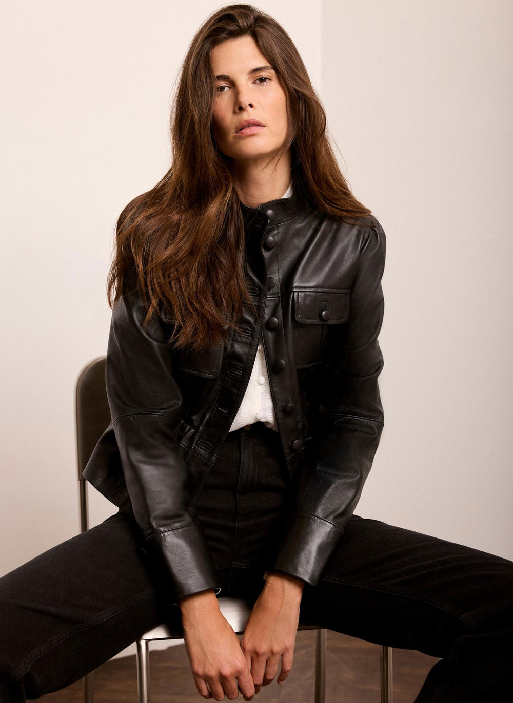 Black Leather Peplum Jacket