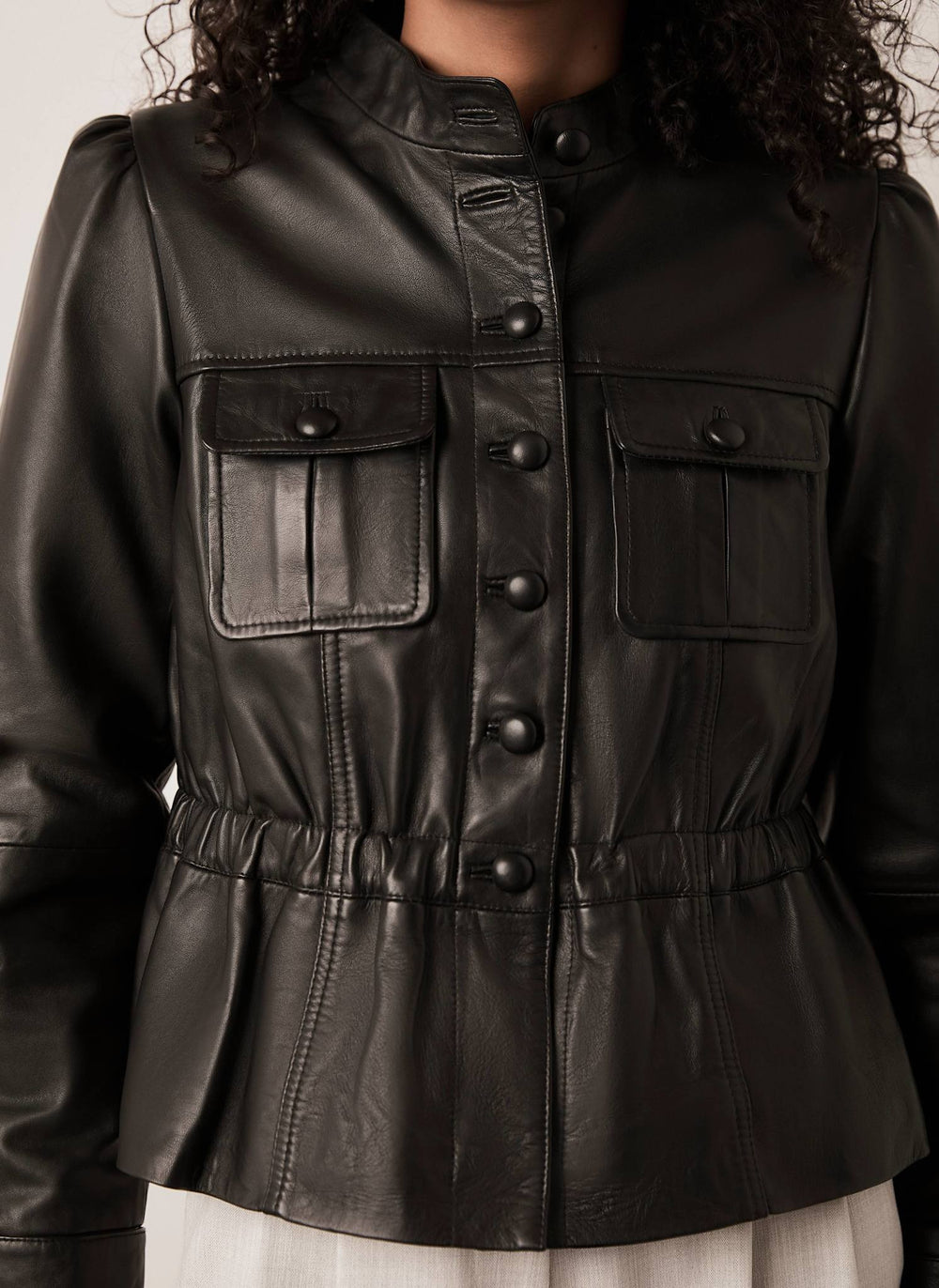 Black Leather Peplum Jacket