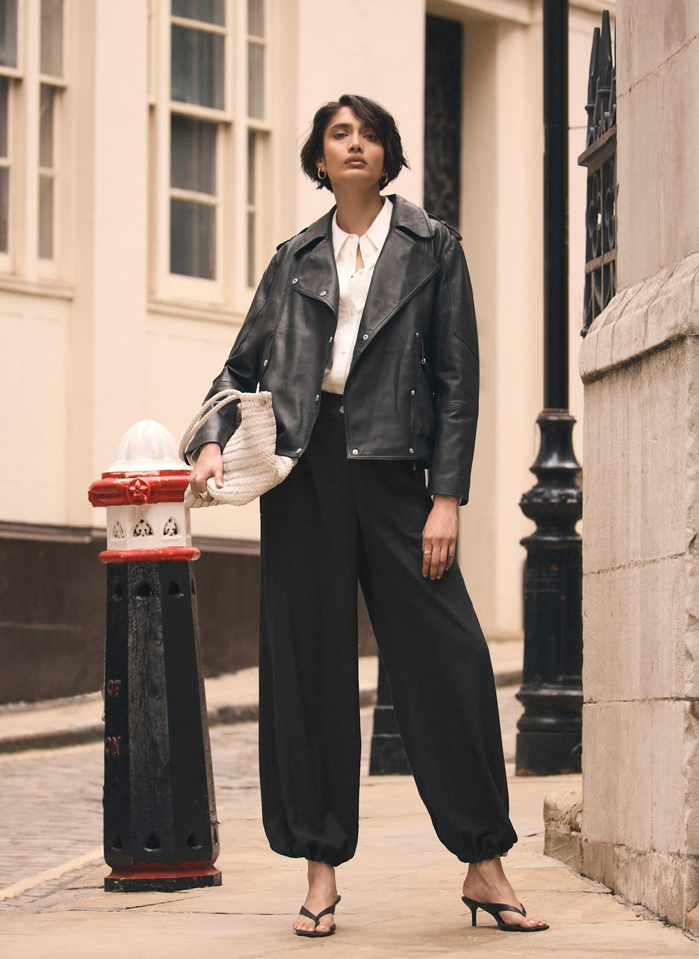 Black Leather Relaxed Biker Jacket