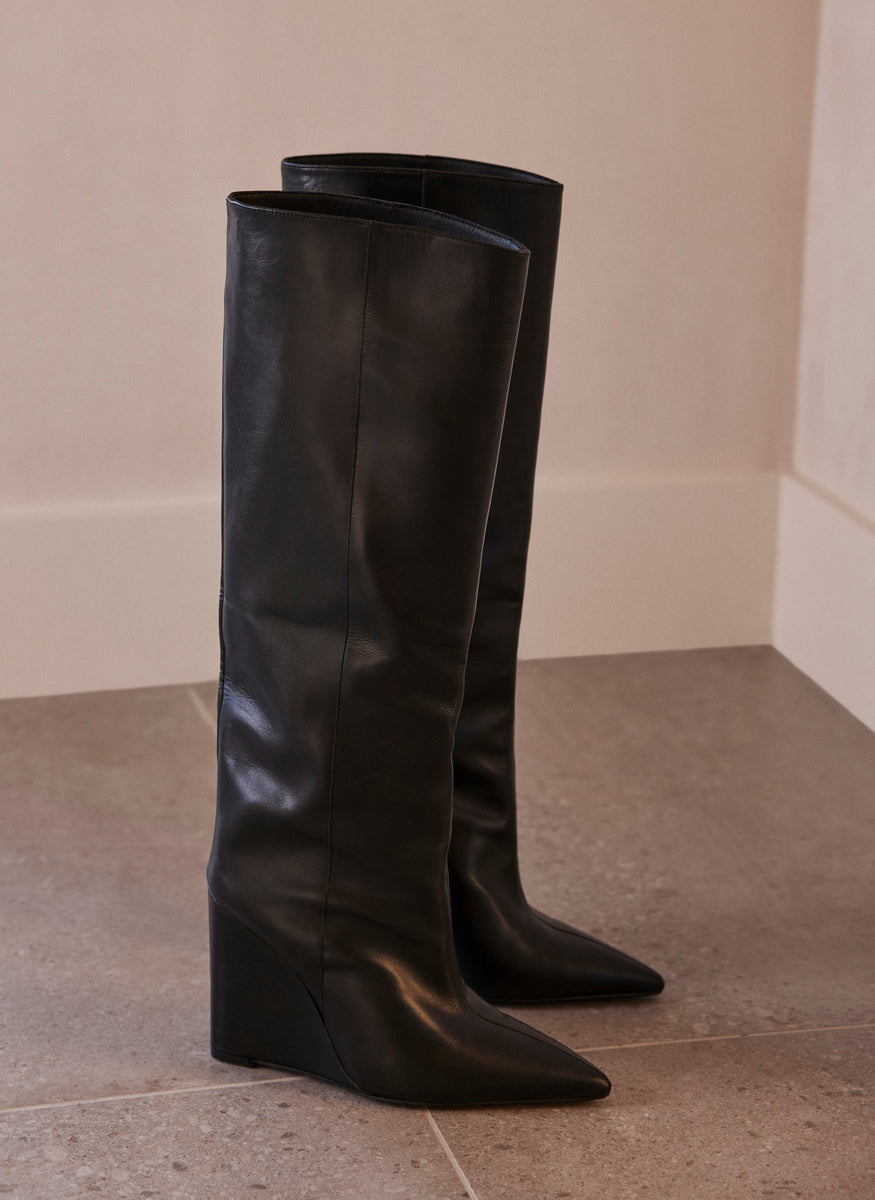 Black Leather Wedge Boots – Mint Velvet