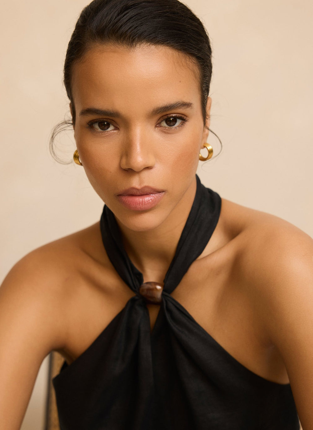 Black Linen Halter Top