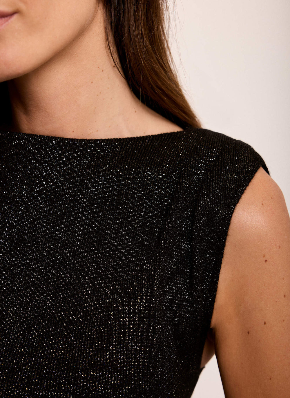 Black Metallic Wool Blend Asymmetric Top