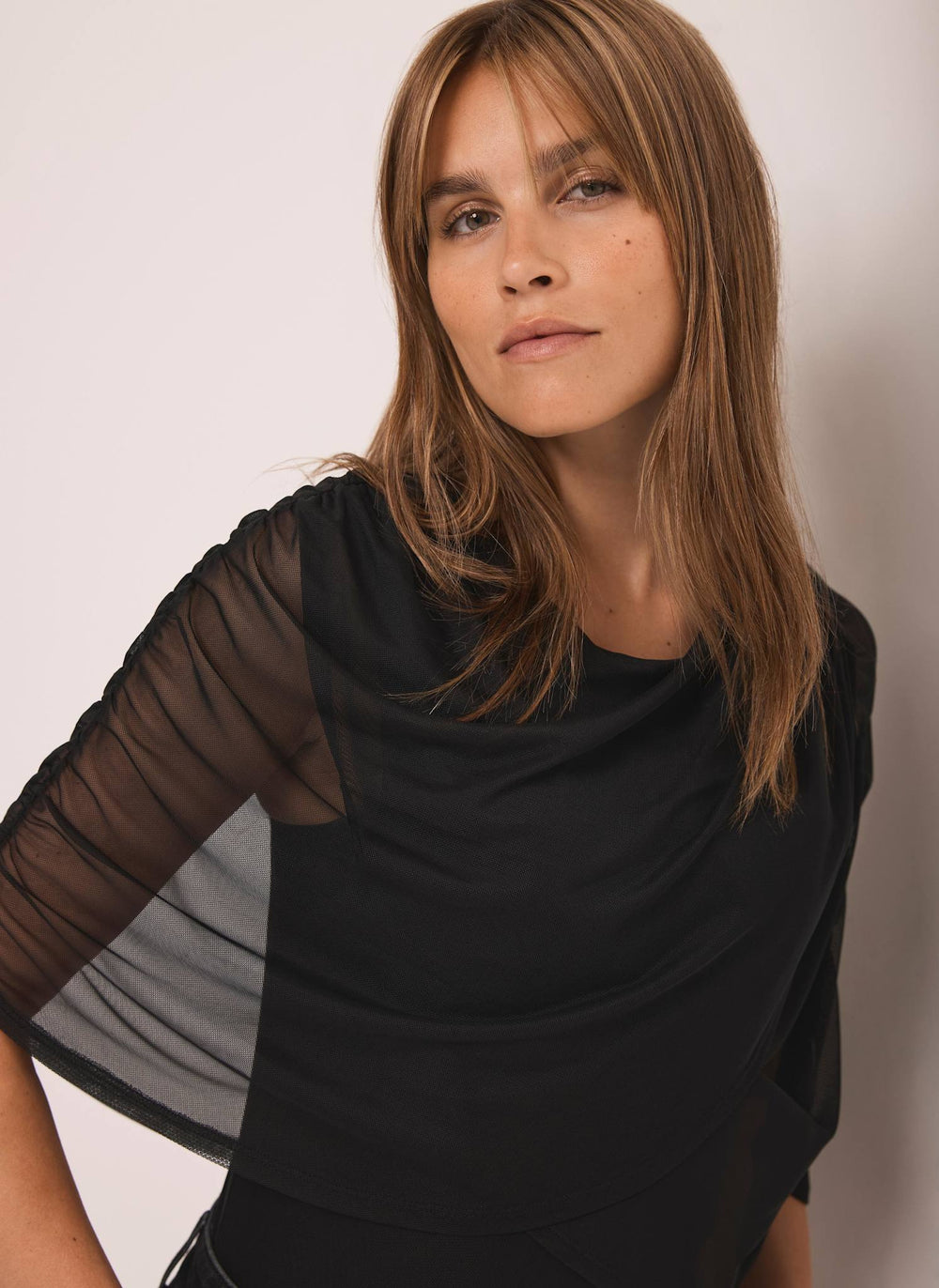 Black Mesh Cape Detail Top