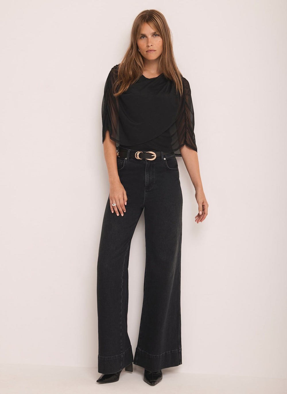 Black Mesh Cape Detail Top