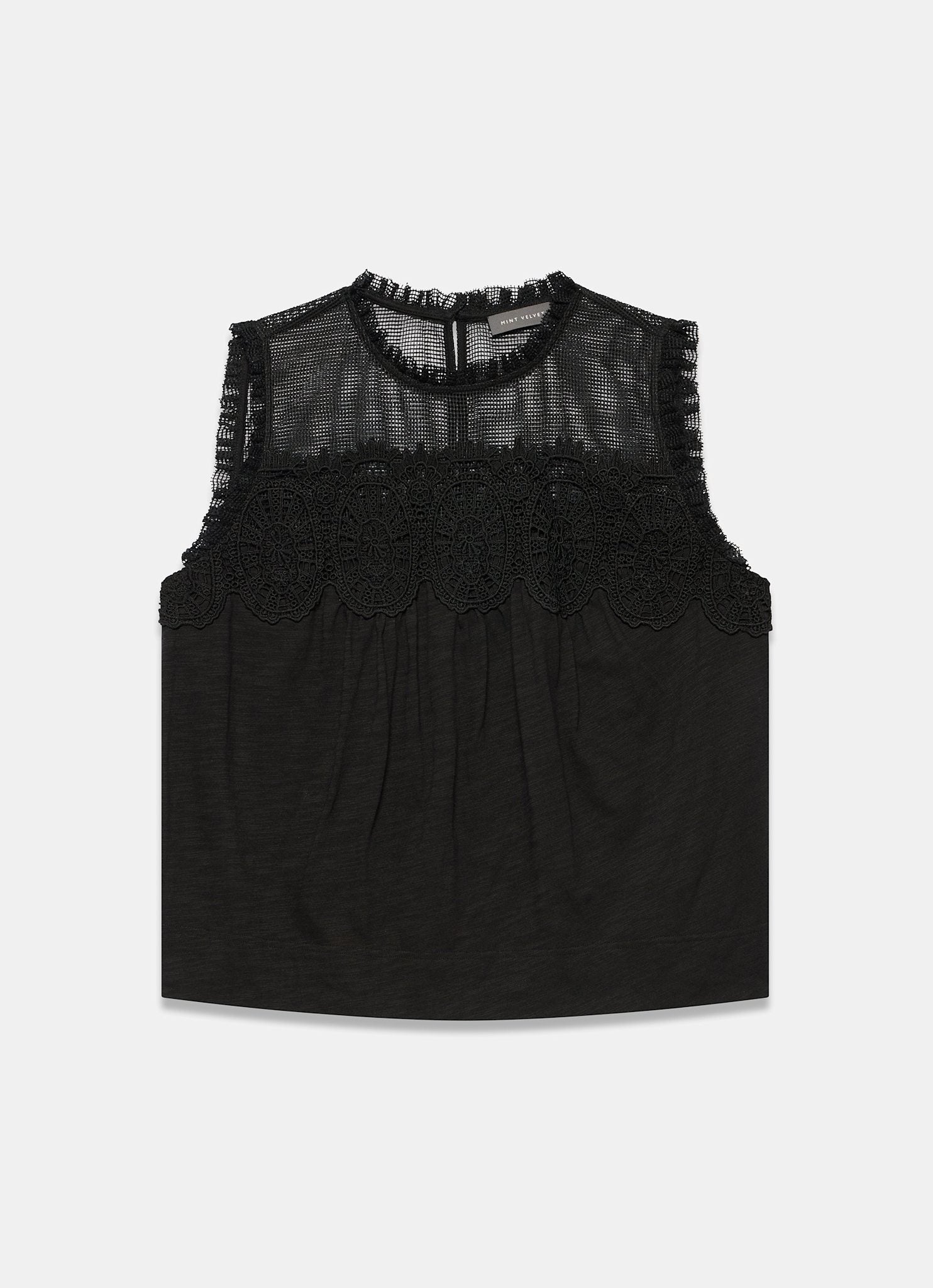 Black Cotton Blend Lace Applique Top – Mint Velvet