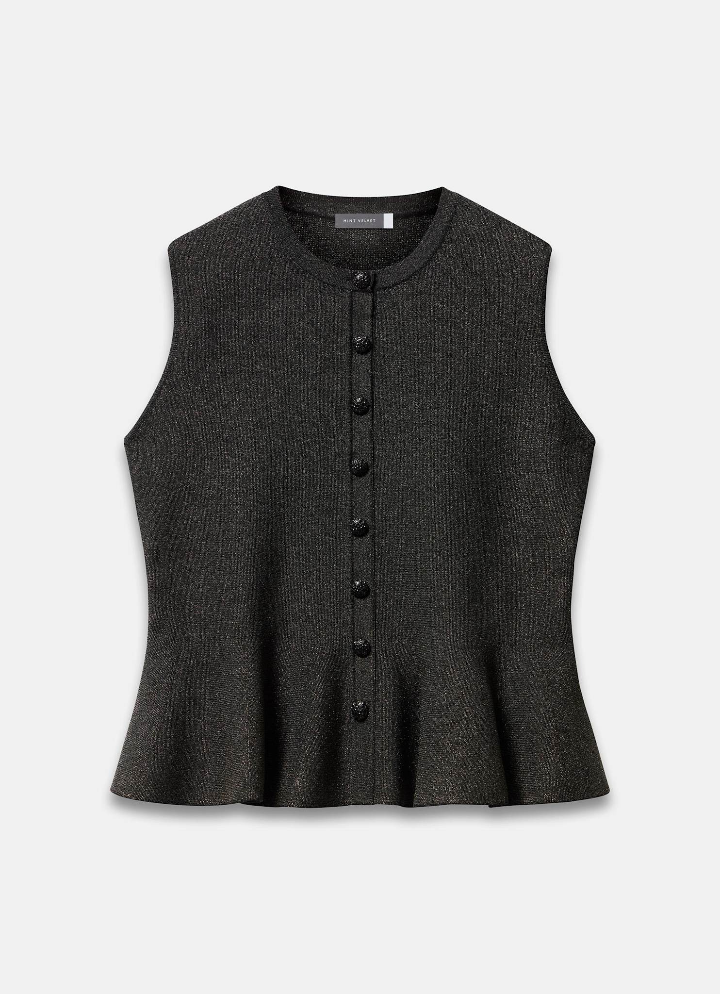 Black Metallic Knit Peplum Top – Mint Velvet